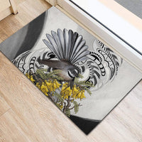 New Zealand Fantail Bird Rubber Doormat Maori Piwakawaka Kowhai Maori Pattern