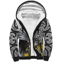 New Zealand Fantail Bird Sherpa Hoodie Maori Piwakawaka Kowhai Maori Pattern