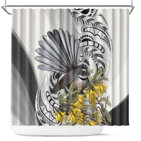 New Zealand Fantail Bird Shower Curtain Maori Piwakawaka Kowhai Maori Pattern