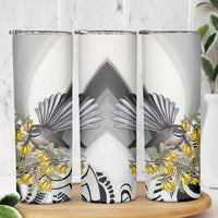 New Zealand Fantail Bird Skinny Tumbler Maori Piwakawaka Kowhai Maori Pattern