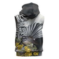 New Zealand Fantail Bird Sleeveless Hoodie Maori Piwakawaka Kowhai Maori Pattern