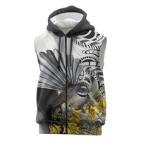 New Zealand Fantail Bird Sleeveless Zip Hoodie Maori Piwakawaka Kowhai Maori Pattern