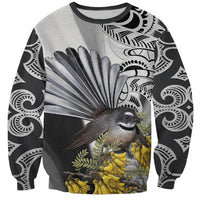 New Zealand Fantail Bird Sweatshirt Maori Piwakawaka Kowhai Maori Pattern