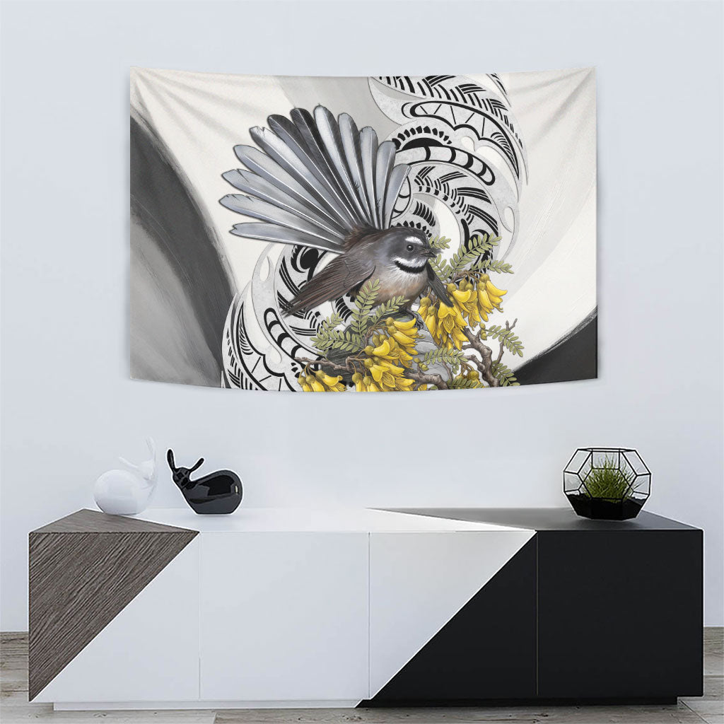 New Zealand Fantail Bird Tapestry Maori Piwakawaka Kowhai Maori Pattern