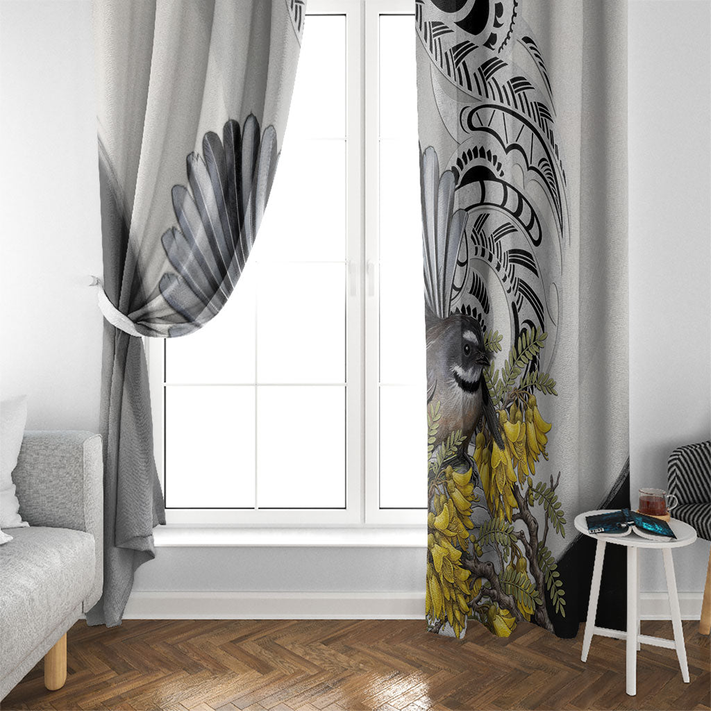 New Zealand Fantail Bird Window Curtain Maori Piwakawaka Kowhai Maori Pattern