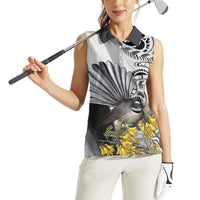 New Zealand Fantail Bird Women Sleeveless Polo Shirt Maori Piwakawaka Kowhai Maori Pattern