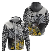 New Zealand Fantail Bird Zip Hoodie Maori Piwakawaka Kowhai Maori Pattern