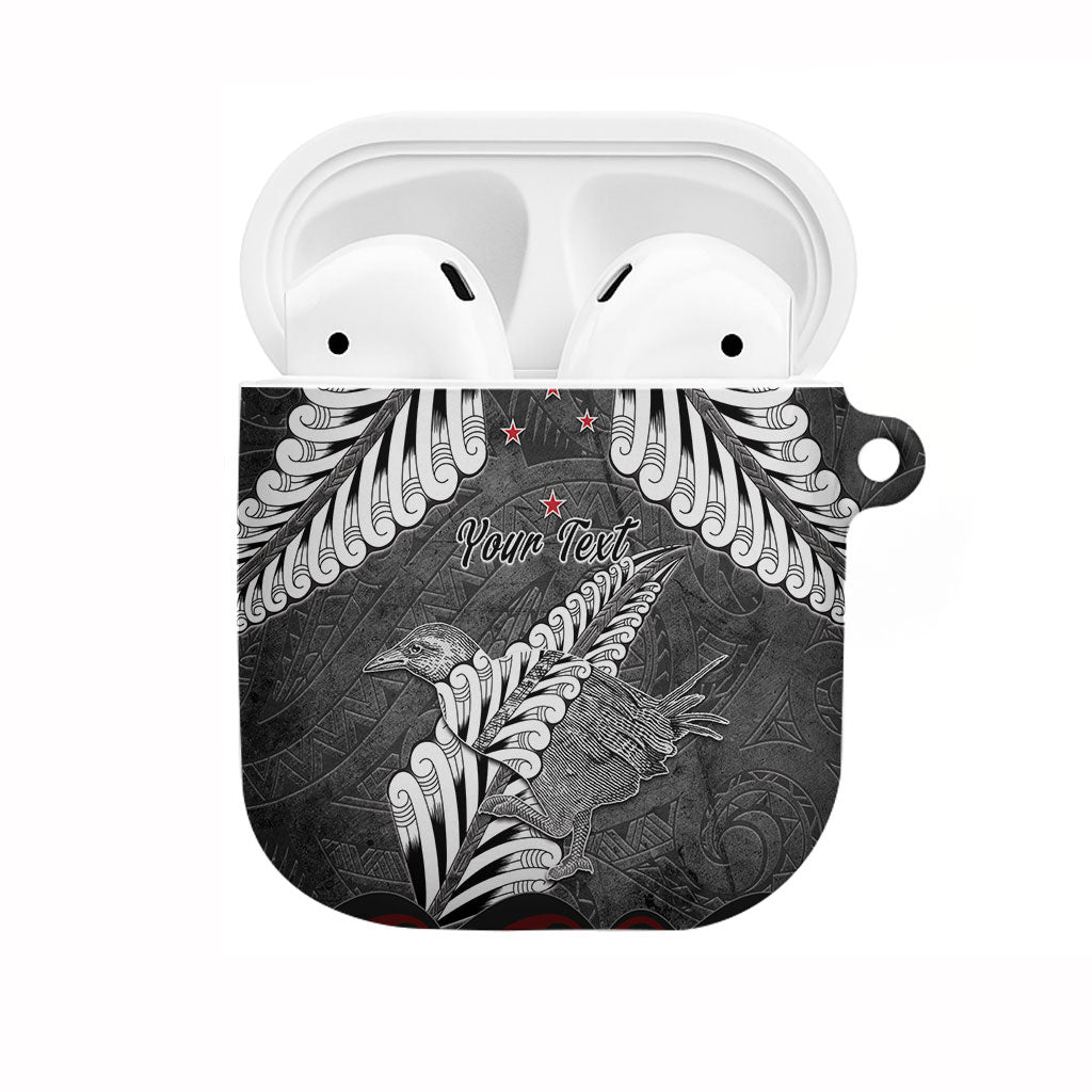 New Zealand Weka Personalised AirPods Case Aotearoa Hen Silver Fern Maori Pattern LT22 Black - Polynesian Pride