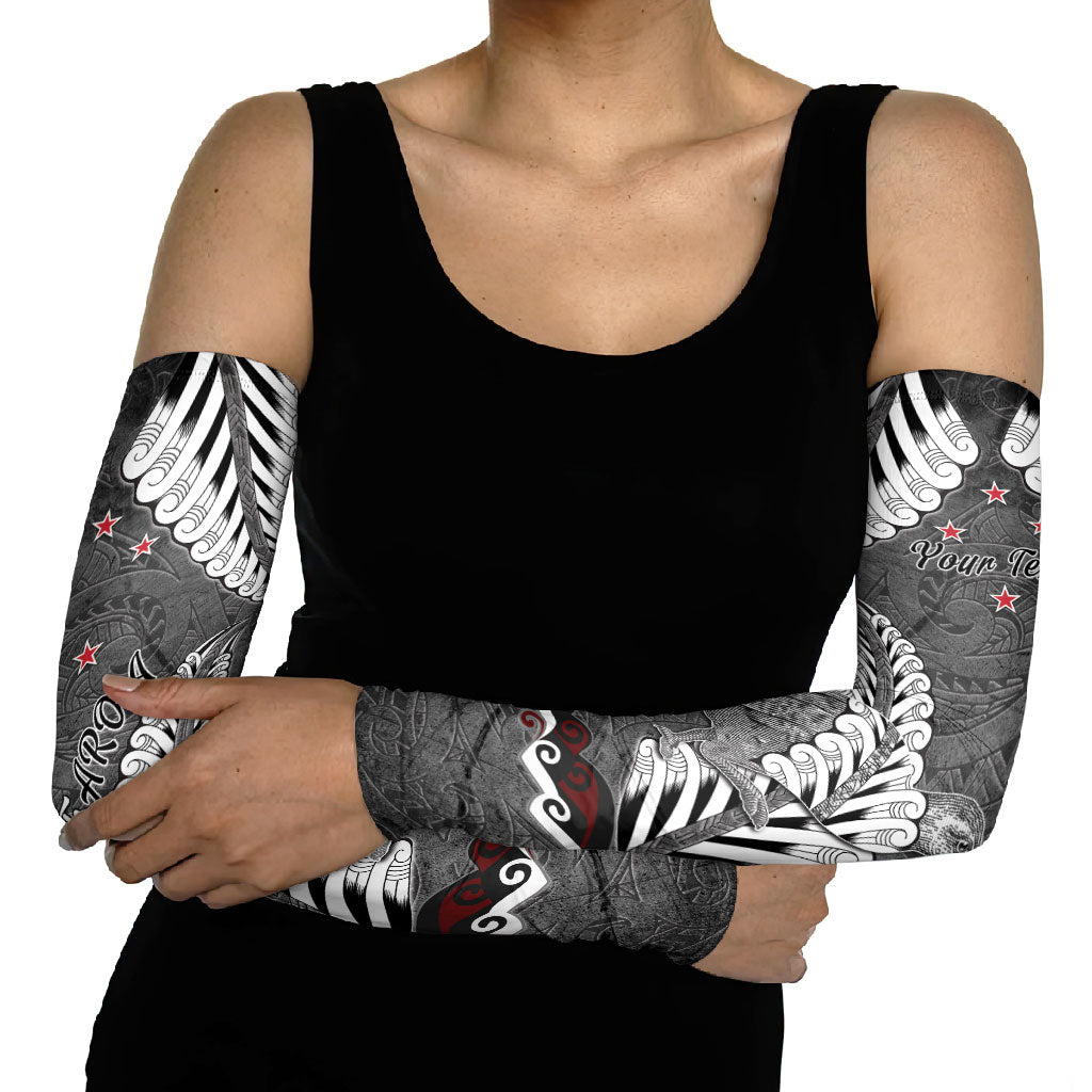 New Zealand Weka Personalised Arm Sleeves Aotearoa Hen Silver Fern Maori Pattern