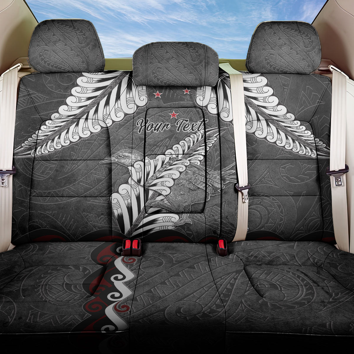 New Zealand Weka Personalised Back Car Seat Cover Aotearoa Hen Silver Fern Maori Pattern