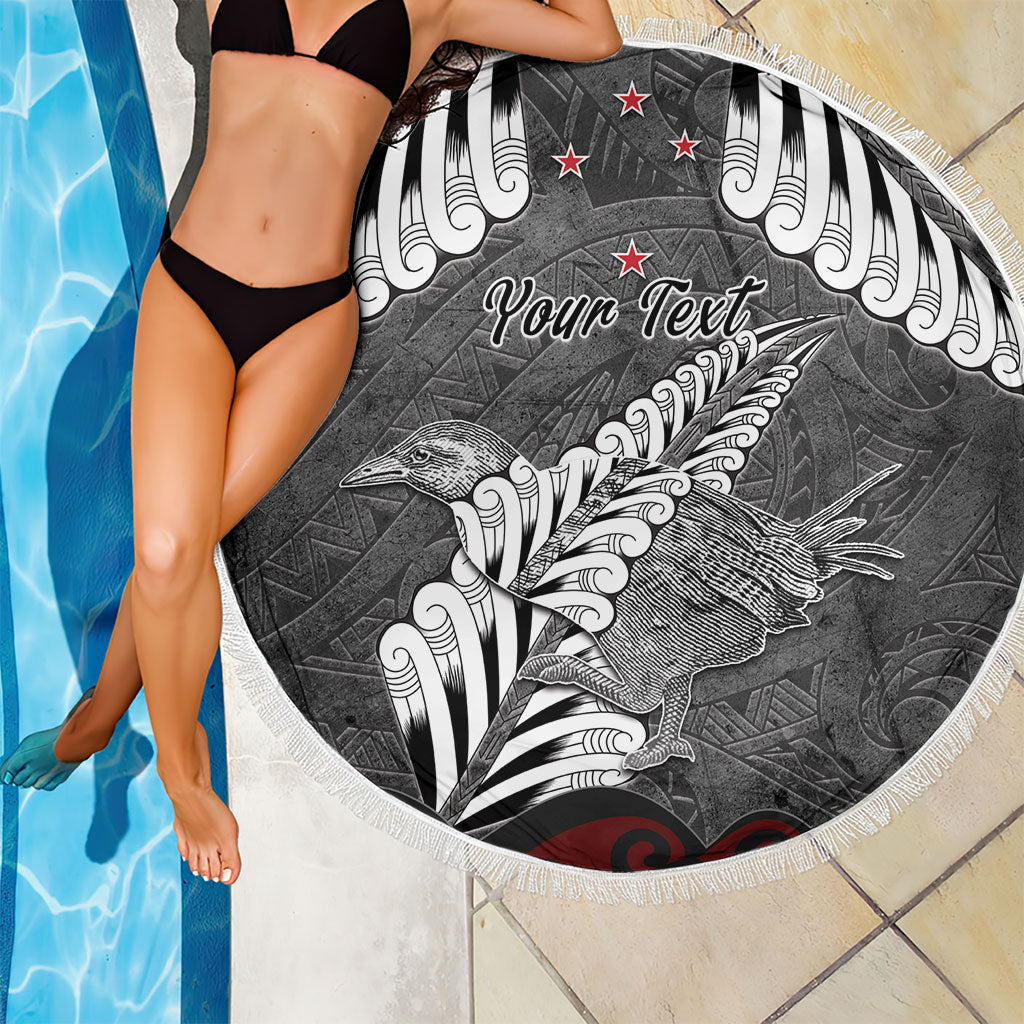 New Zealand Weka Personalised Beach Blanket Aotearoa Hen Silver Fern Maori Pattern
