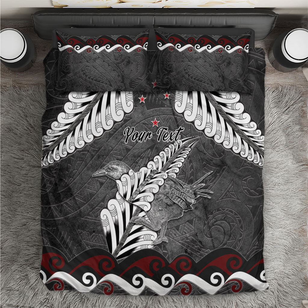 New Zealand Weka Personalised Bedding Set Aotearoa Hen Silver Fern Maori Pattern
