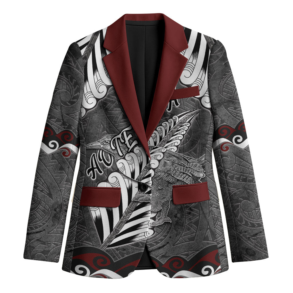 New Zealand Weka Personalised Blazer Aotearoa Hen Silver Fern Maori Pattern LT22 Unisex Black - Polynesian Pride