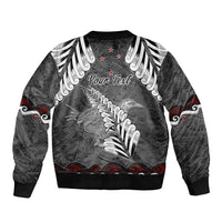 New Zealand Weka Personalised Bomber Jacket Aotearoa Hen Silver Fern Maori Pattern