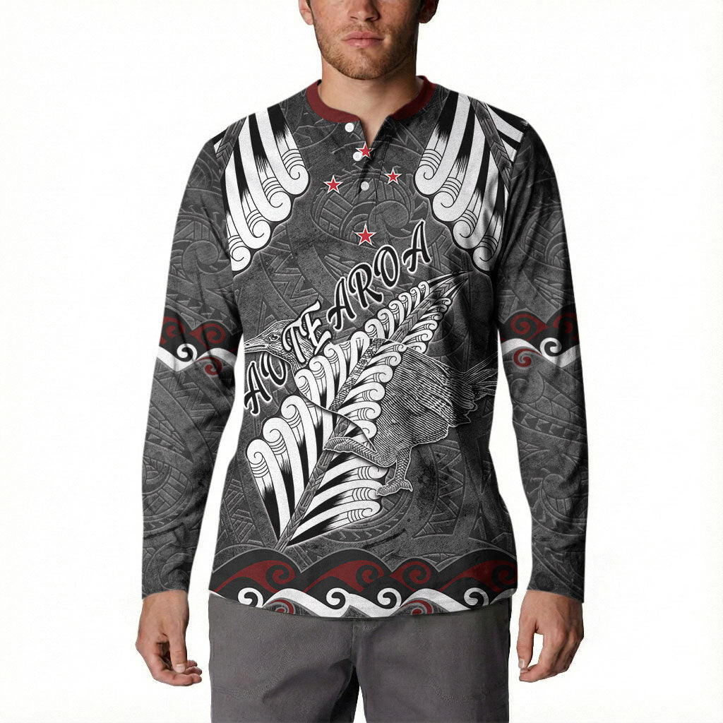 New Zealand Weka Personalised Button Sweatshirt Aotearoa Hen Silver Fern Maori Pattern