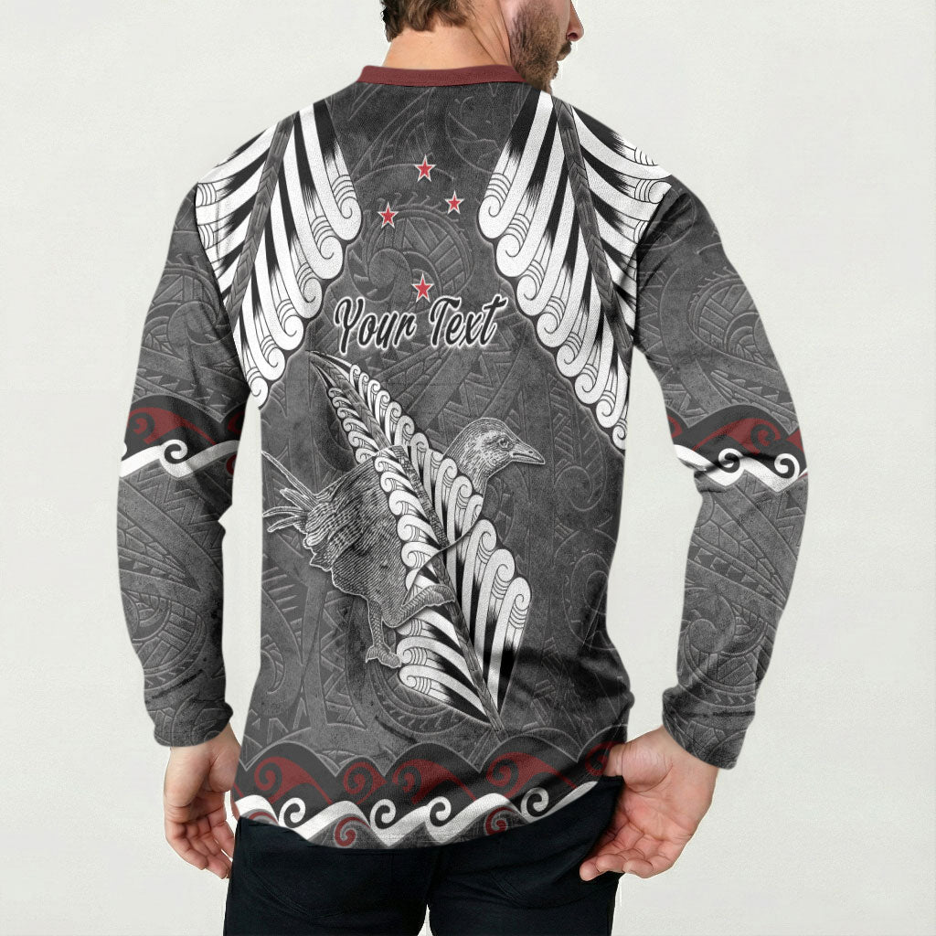 New Zealand Weka Personalised Button Sweatshirt Aotearoa Hen Silver Fern Maori Pattern