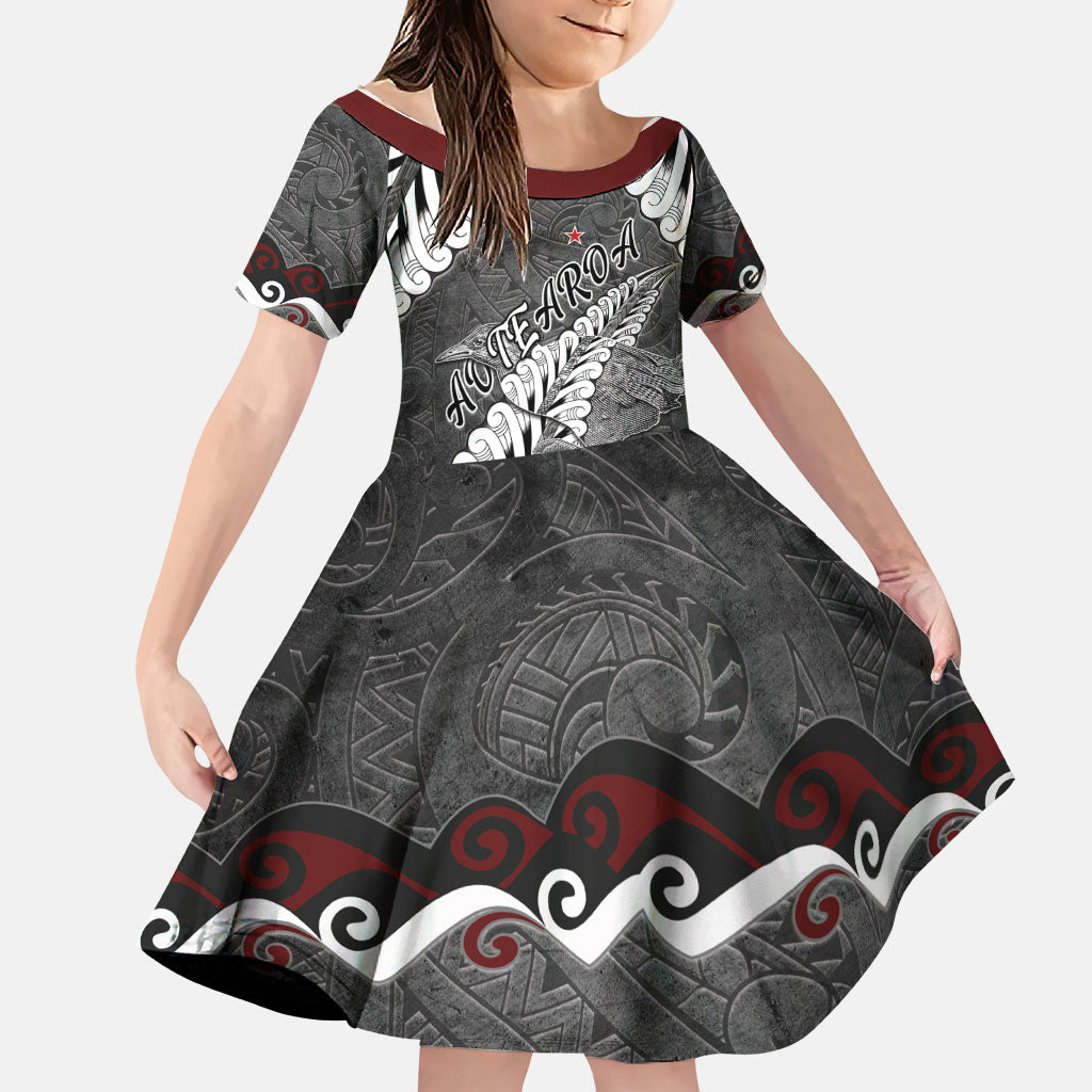 New Zealand Weka Personalised Family Matching Short Sleeve Bodycon Dress and Hawaiian Shirt Aotearoa Hen Silver Fern Maori Pattern