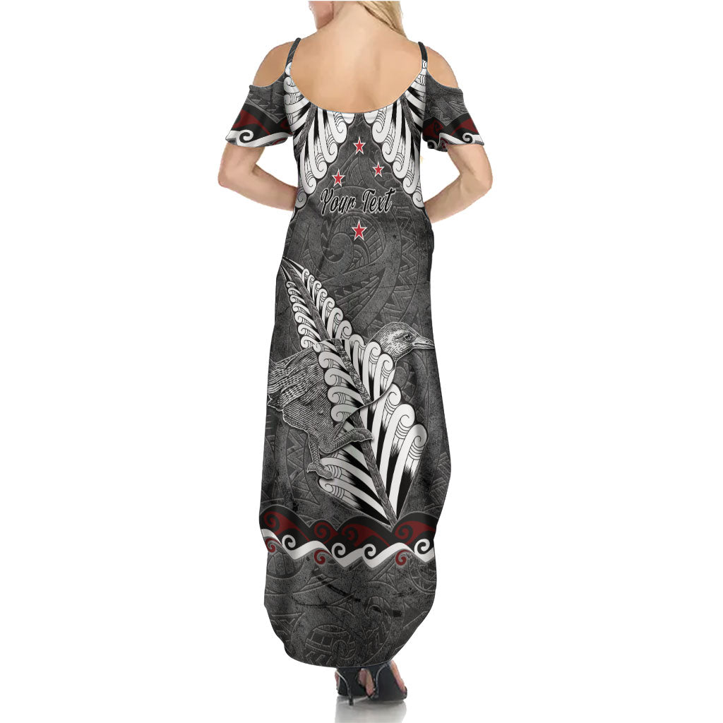 New Zealand Weka Personalised Family Matching Summer Maxi Dress and Hawaiian Shirt Aotearoa Hen Silver Fern Maori Pattern