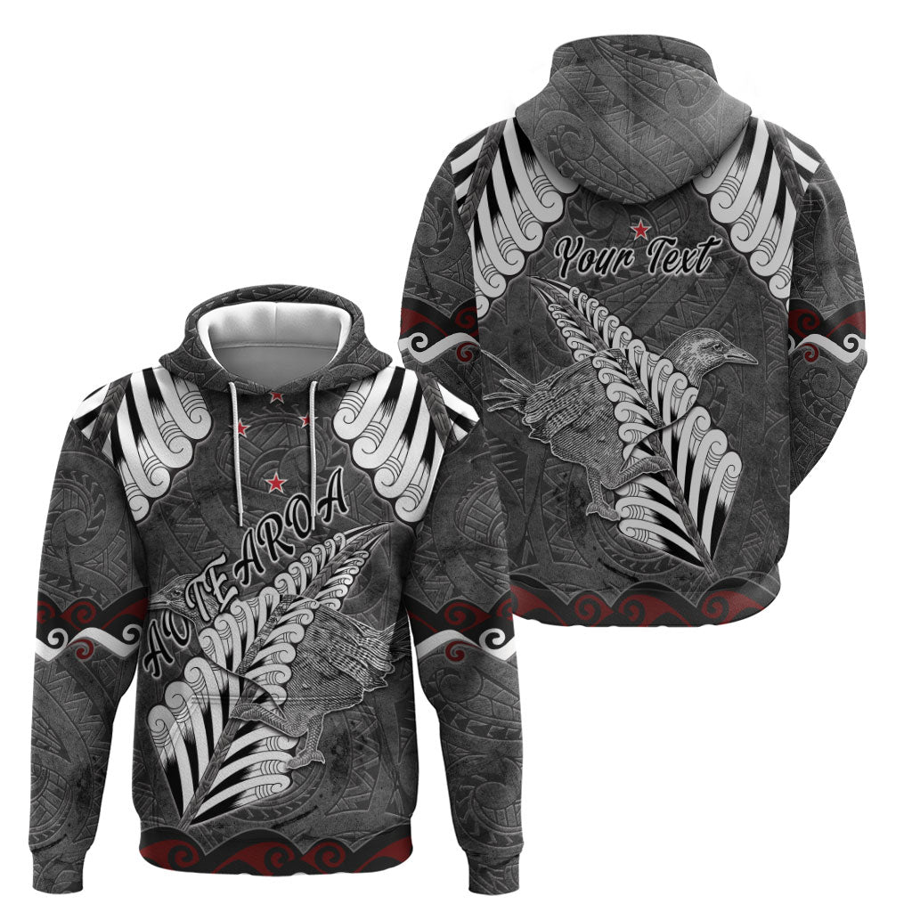 New Zealand Weka Personalised Hoodie Aotearoa Hen Silver Fern Maori Pattern