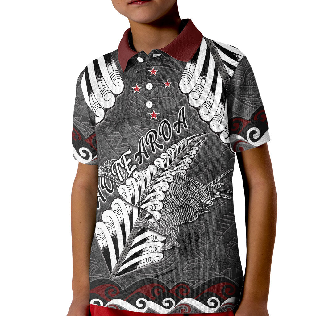 New Zealand Weka Personalised Kid Polo Shirt Aotearoa Hen Silver Fern Maori Pattern