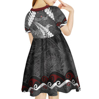 New Zealand Weka Personalised Kid Short Sleeve Dress Aotearoa Hen Silver Fern Maori Pattern