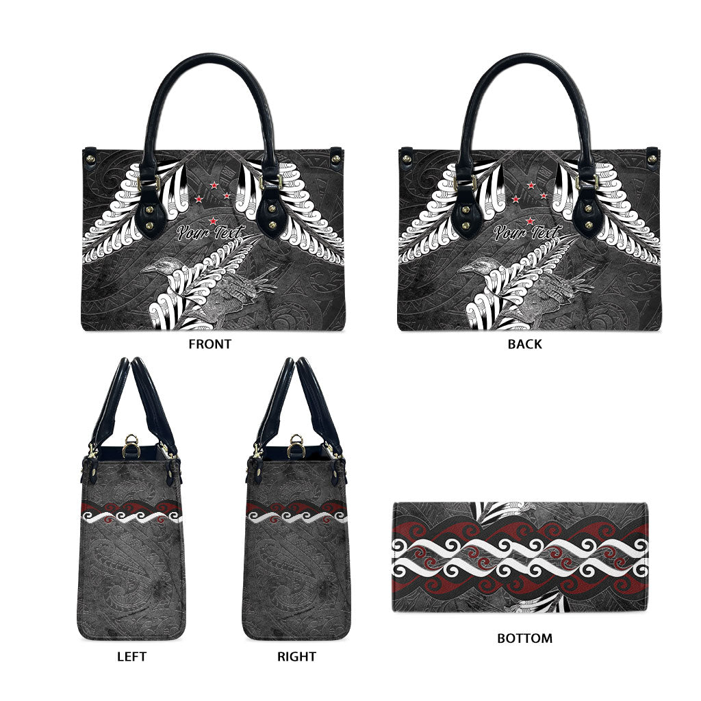 New Zealand Weka Personalised Leather Bag Aotearoa Hen Silver Fern Maori Pattern