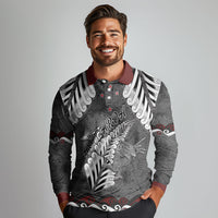 New Zealand Weka Personalised Long Sleeve Polo Shirt Aotearoa Hen Silver Fern Maori Pattern