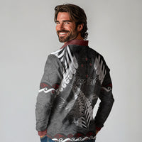New Zealand Weka Personalised Long Sleeve Polo Shirt Aotearoa Hen Silver Fern Maori Pattern