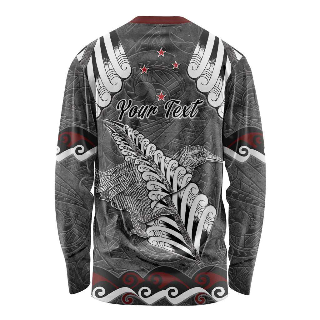 New Zealand Weka Personalised Long Sleeve Shirt Aotearoa Hen Silver Fern Maori Pattern
