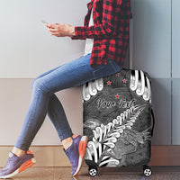 New Zealand Weka Personalised Luggage Cover Aotearoa Hen Silver Fern Maori Pattern