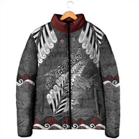 New Zealand Weka Personalised Padded Jacket Aotearoa Hen Silver Fern Maori Pattern
