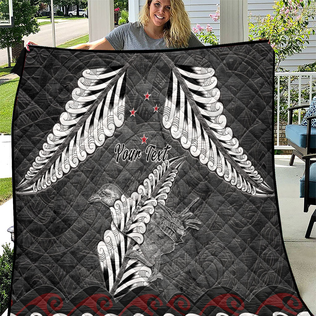 New Zealand Weka Personalised Quilt Aotearoa Hen Silver Fern Maori Pattern LT22 Black - Polynesian Pride