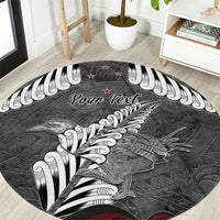 New Zealand Weka Personalised Round Carpet Aotearoa Hen Silver Fern Maori Pattern