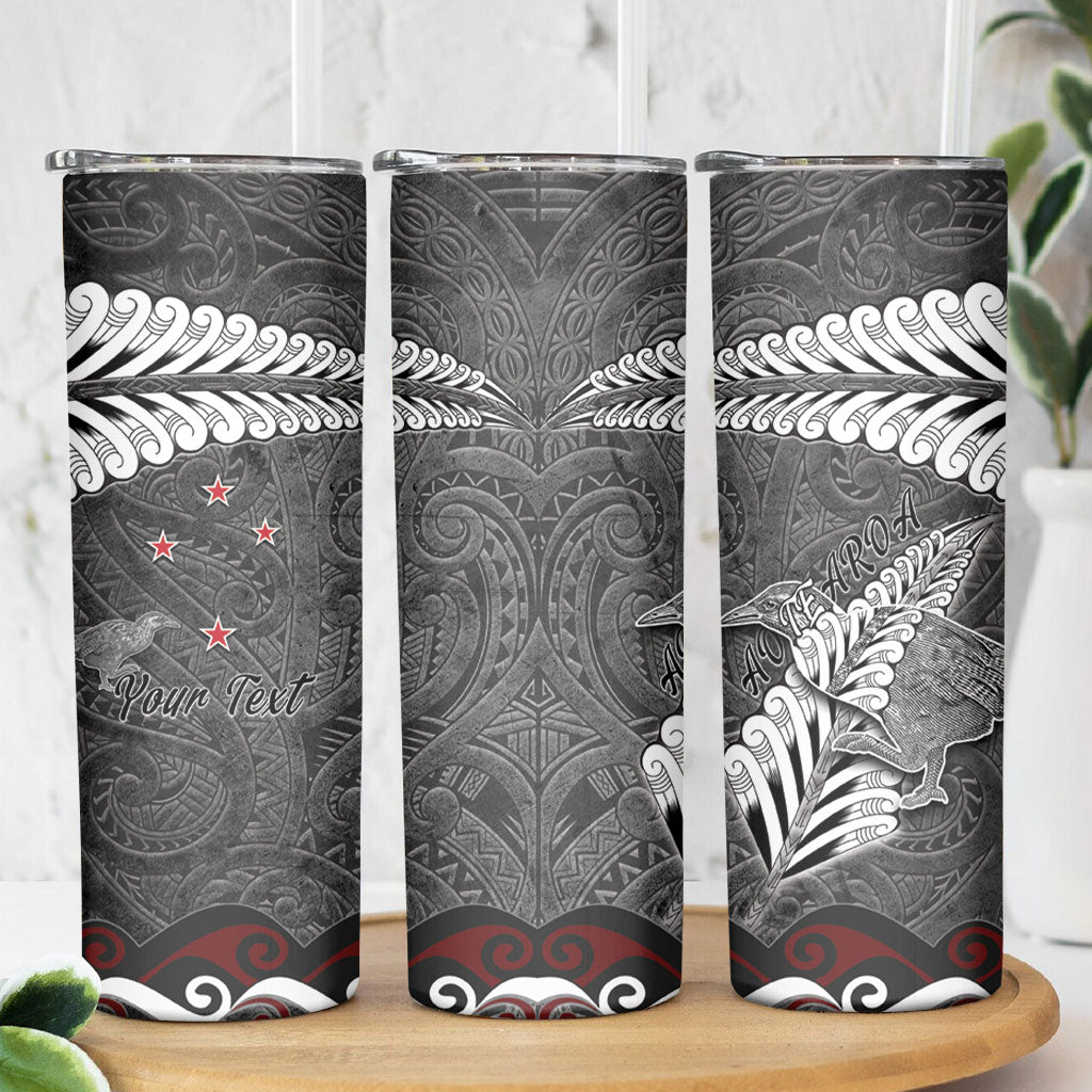 New Zealand Weka Personalised Skinny Tumbler Aotearoa Hen Silver Fern Maori Pattern