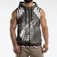 New Zealand Weka Personalised Sleeveless Zip Hoodie Aotearoa Hen Silver Fern Maori Pattern