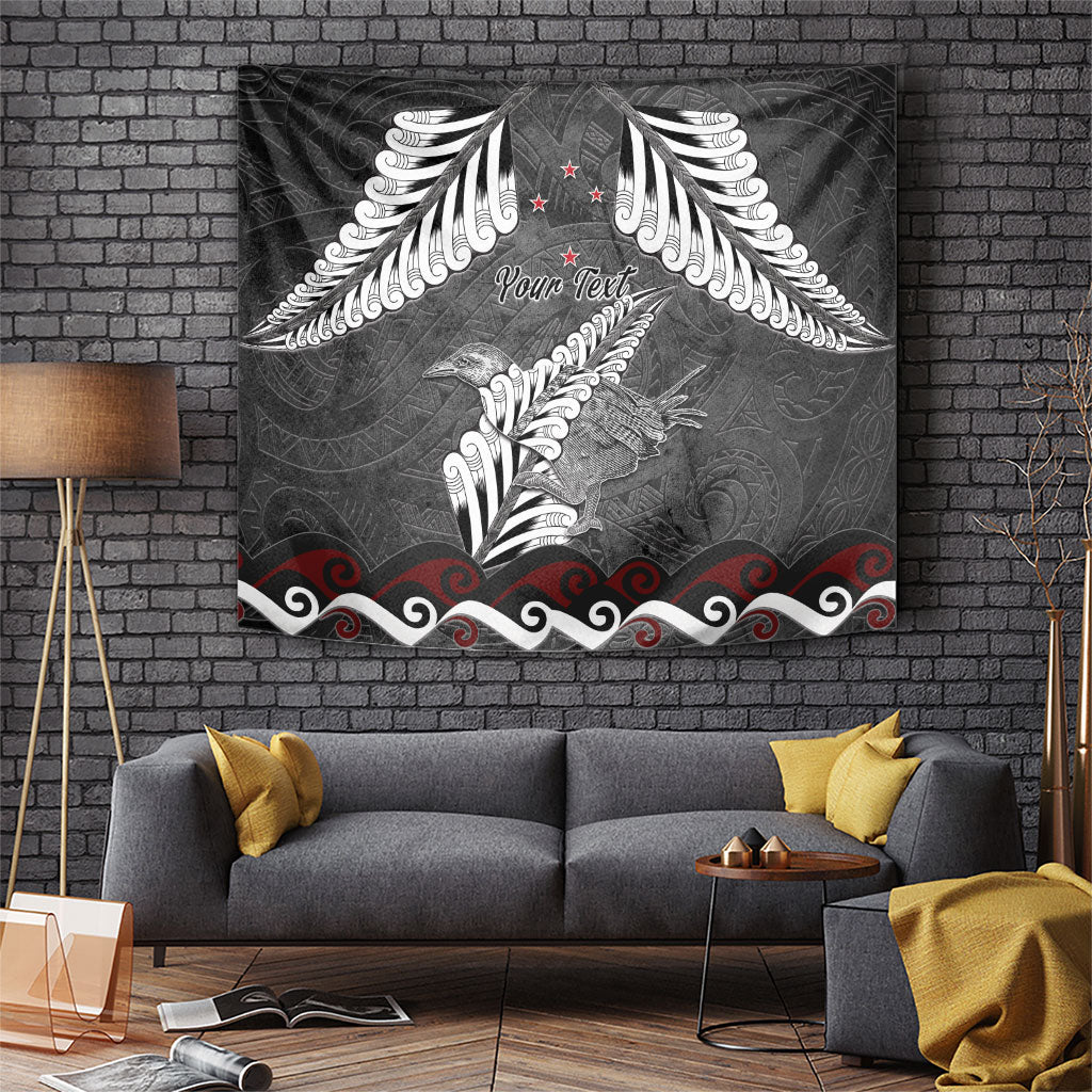 New Zealand Weka Personalised Tapestry Aotearoa Hen Silver Fern Maori Pattern LT22 Black - Polynesian Pride