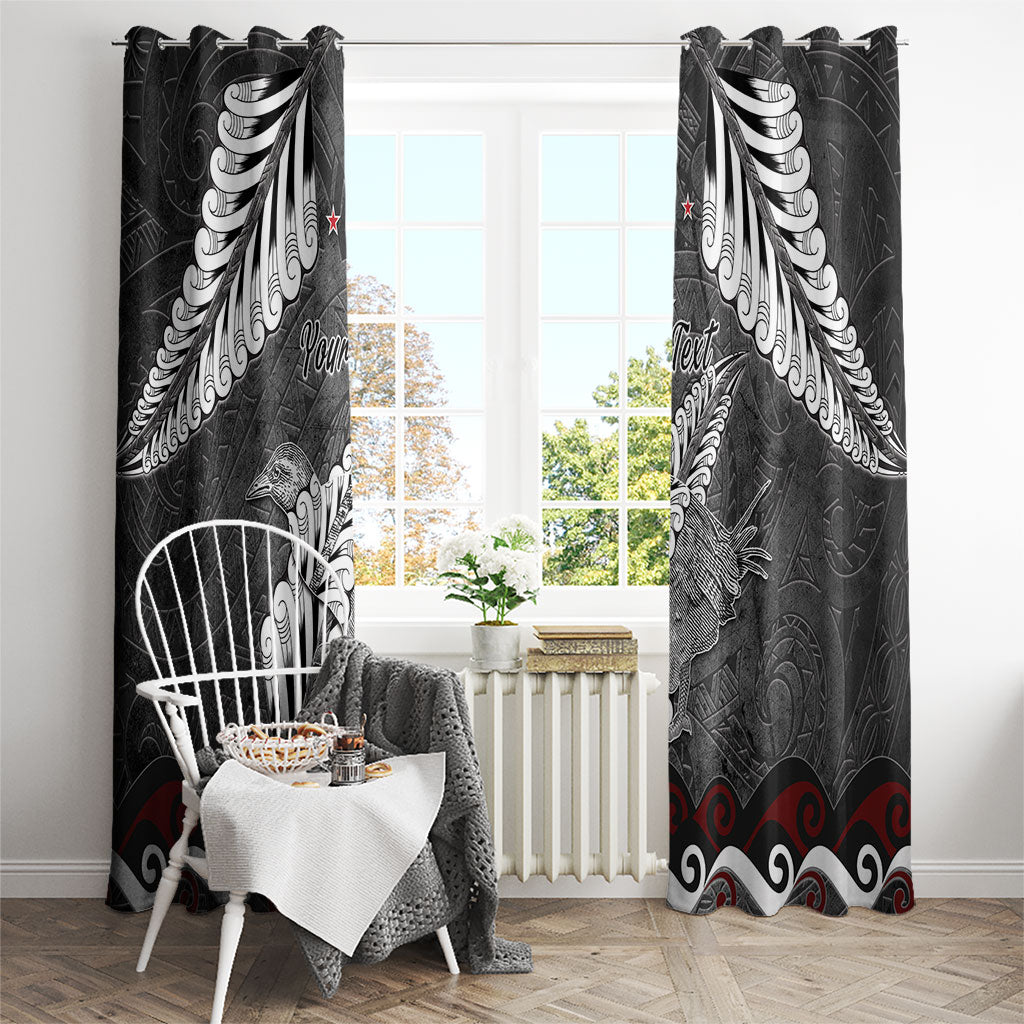 New Zealand Weka Personalised Window Curtain Aotearoa Hen Silver Fern Maori Pattern