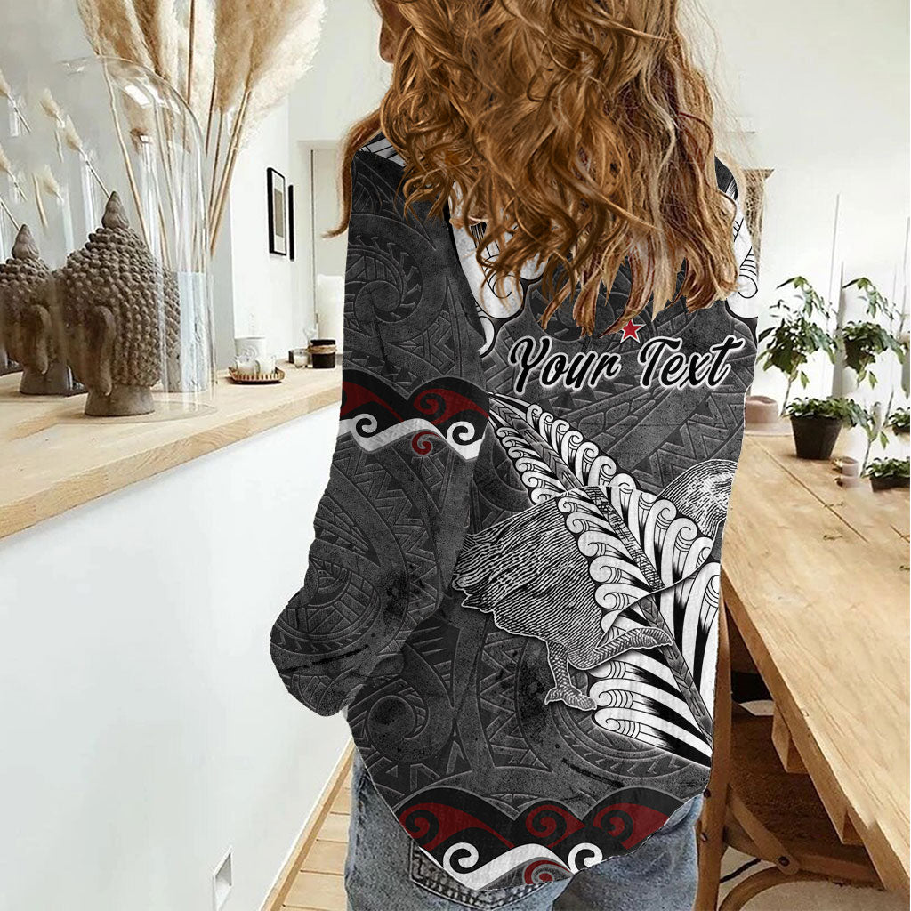 New Zealand Weka Personalised Women Casual Shirt Aotearoa Hen Silver Fern Maori Pattern