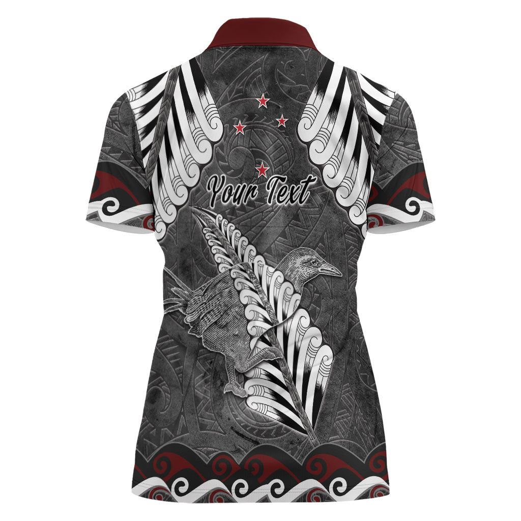 New Zealand Weka Personalised Women Polo Shirt Aotearoa Hen Silver Fern Maori Pattern
