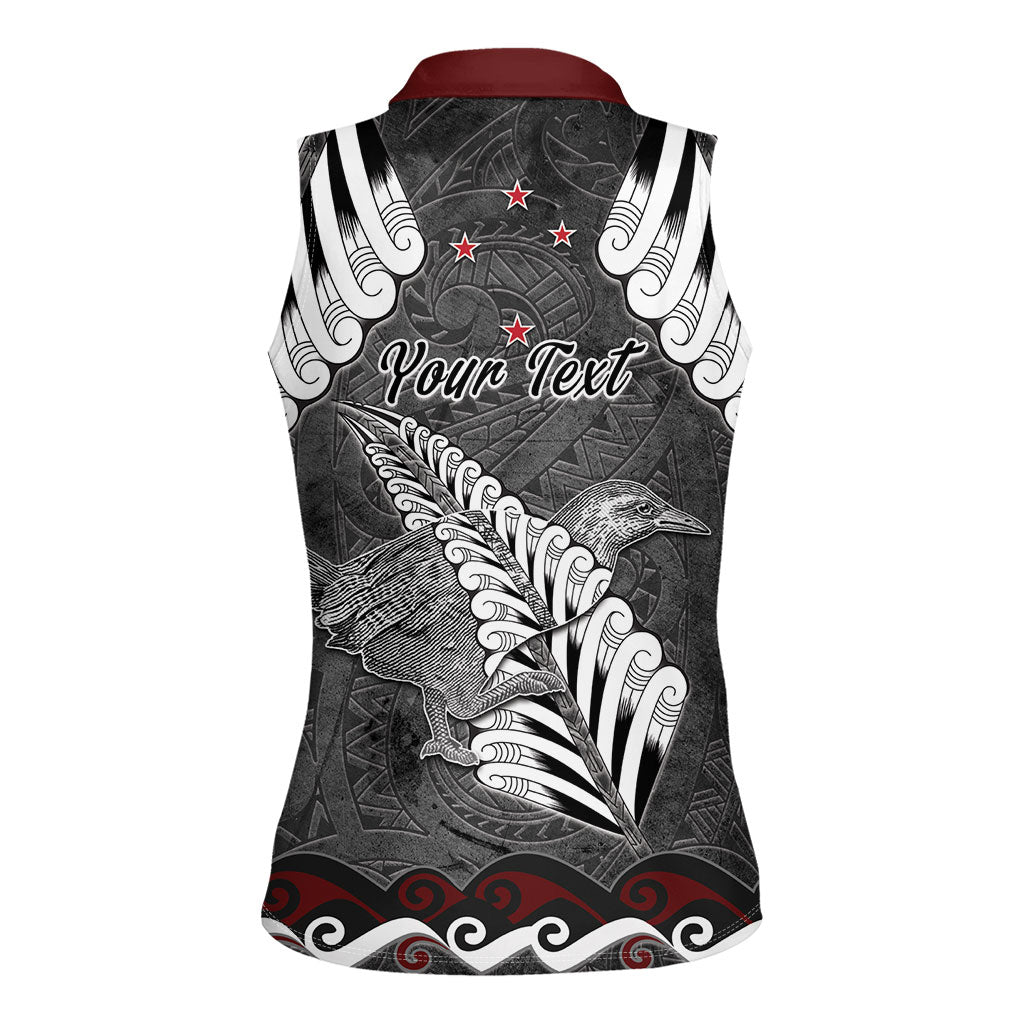 New Zealand Weka Personalised Women Sleeveless Polo Shirt Aotearoa Hen Silver Fern Maori Pattern