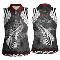 New Zealand Weka Personalised Women Sleeveless Polo Shirt Aotearoa Hen Silver Fern Maori Pattern