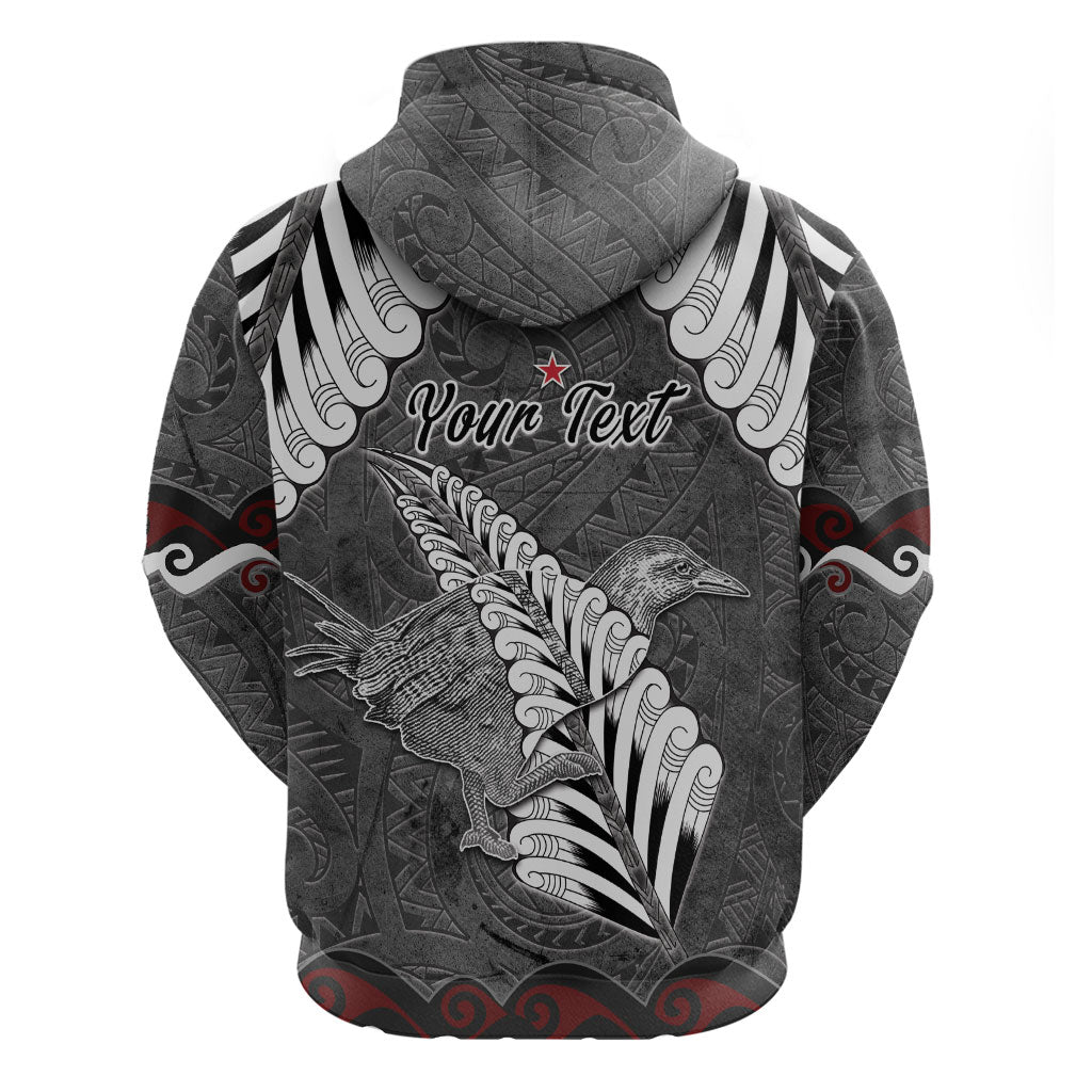 New Zealand Weka Personalised Zip Hoodie Aotearoa Hen Silver Fern Maori Pattern