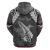 New Zealand Weka Personalised Zip Hoodie Aotearoa Hen Silver Fern Maori Pattern
