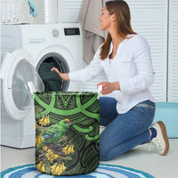 New Zealand Parakeet Bird Laundry Basket Maori Kakariki Kowhai Maori Pattern