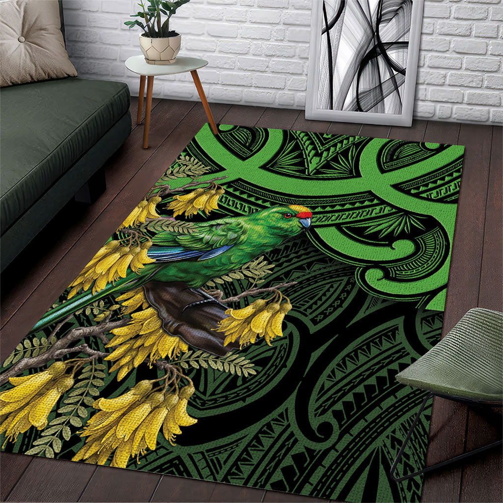 New Zealand Parakeet Bird Area Rug Maori Kakariki Kowhai Maori Pattern LT22 Green - Polynesian Pride