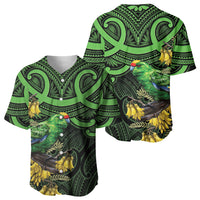 New Zealand Parakeet Bird Baseball Jersey Maori Kakariki Kowhai Maori Pattern
