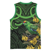 New Zealand Parakeet Bird Basketball Jersey Maori Kakariki Kowhai Maori Pattern