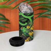 New Zealand Parakeet Bird 4 in 1 Can Cooler Tumbler Maori Kakariki Kowhai Maori Pattern