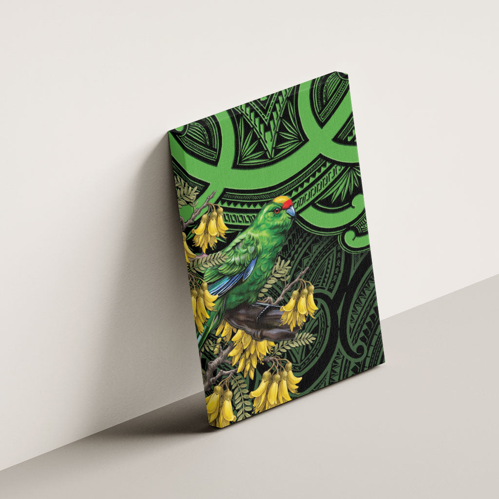New Zealand Parakeet Bird Canvas Wall Art Maori Kakariki Kowhai Maori Pattern