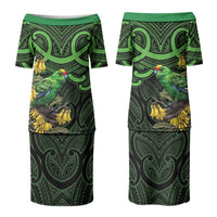 New Zealand Parakeet Bird Couples Matching Puletasi and Hawaiian Shirt Maori Kakariki Kowhai Maori Pattern